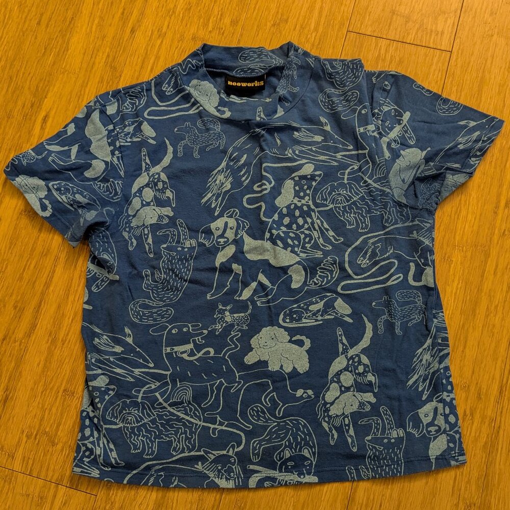 Nooworks Blue Dogs Mock Neck Women's Size Medium stretch